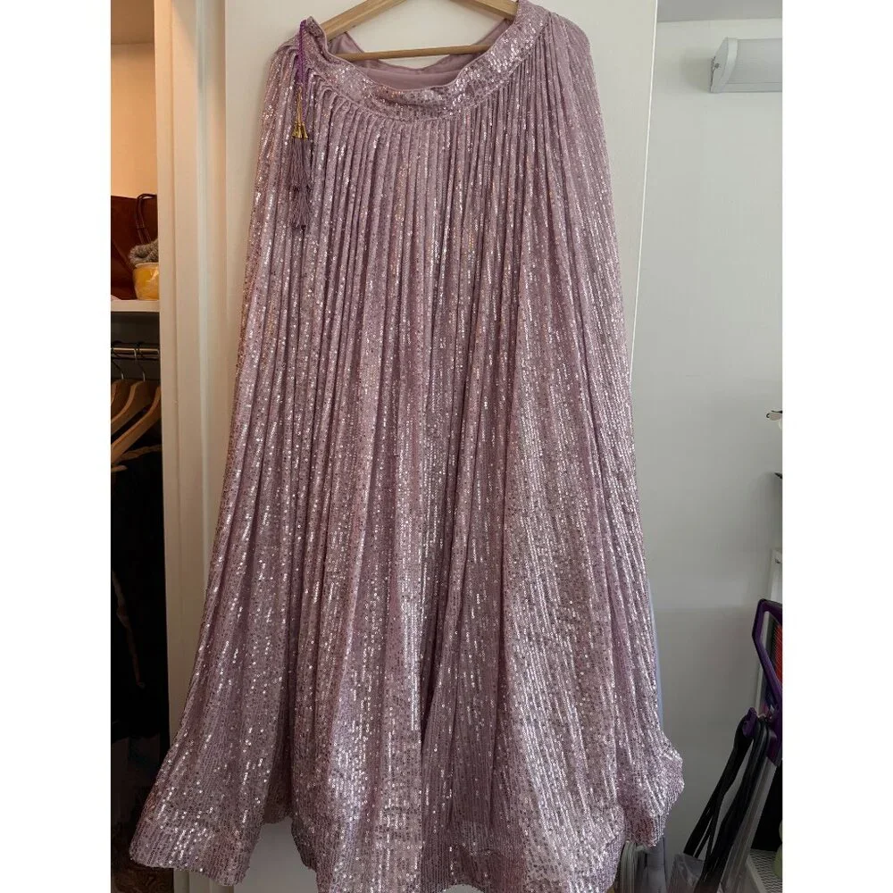 Lavender Sequins Lehenga with Shimmer Attached Dupatta - Picture 3 of 12